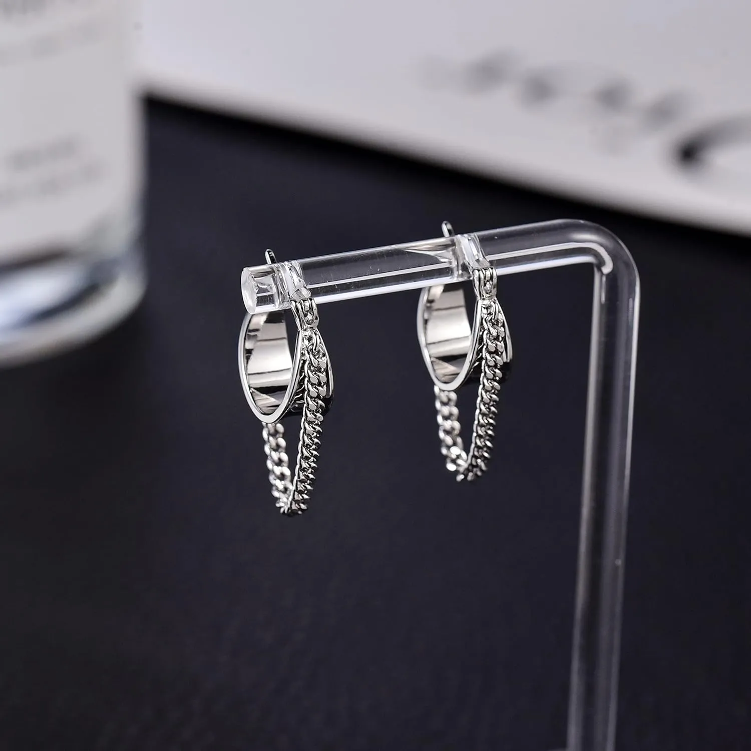 Ritach Gold Chain Earrings for Women Trendy Dainty 925 Sterling Silver Post 14k Gold Plated Chain Tassel Dangle Hoop Earrings for Gifts