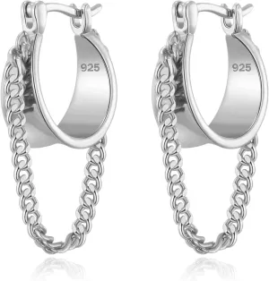 Ritach Gold Chain Earrings for Women Trendy Dainty 925 Sterling Silver Post 14k Gold Plated Chain Tassel Dangle Hoop Earrings for Gifts