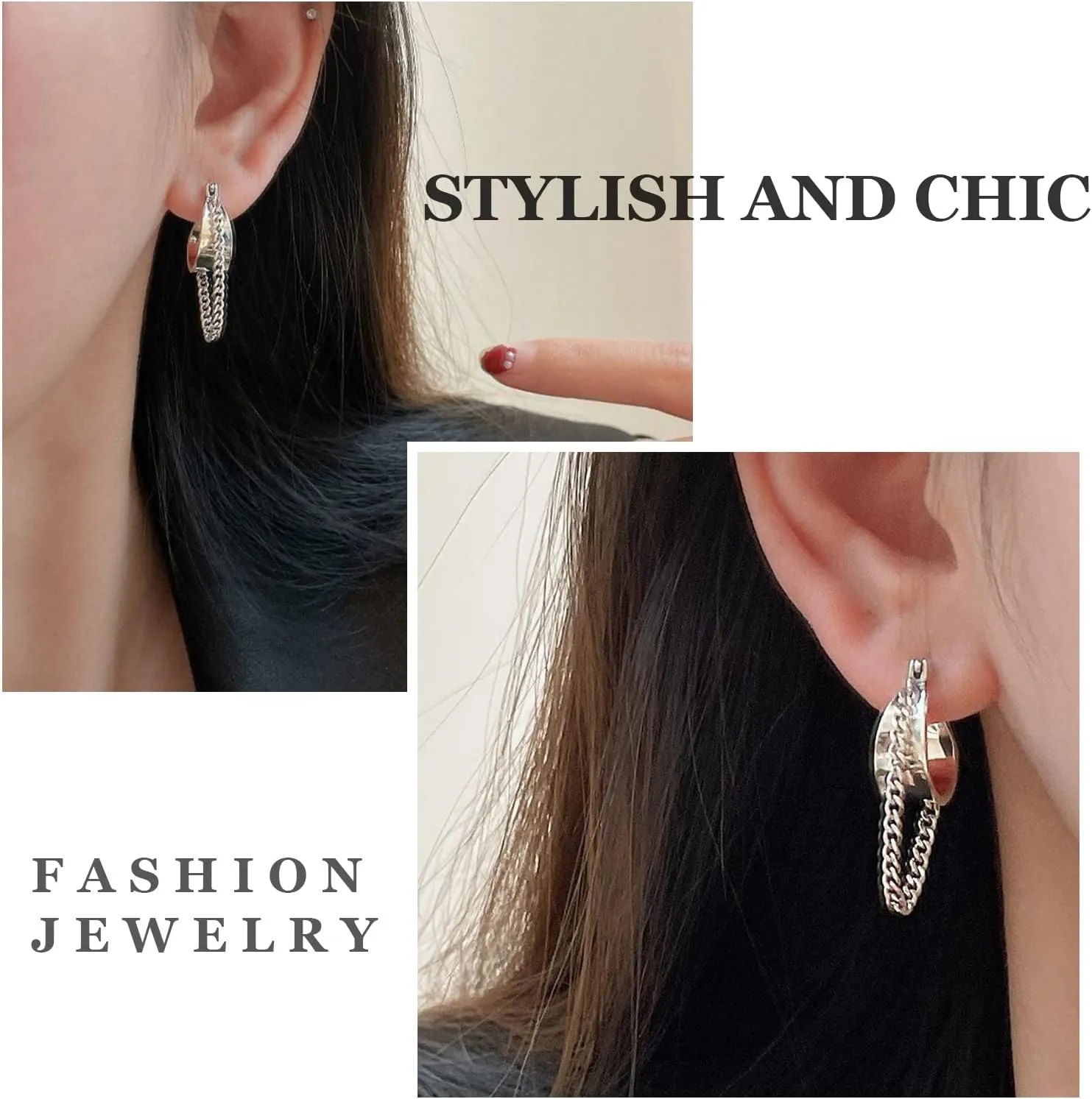 Ritach Gold Chain Earrings for Women Trendy Dainty 925 Sterling Silver Post 14k Gold Plated Chain Tassel Dangle Hoop Earrings for Gifts