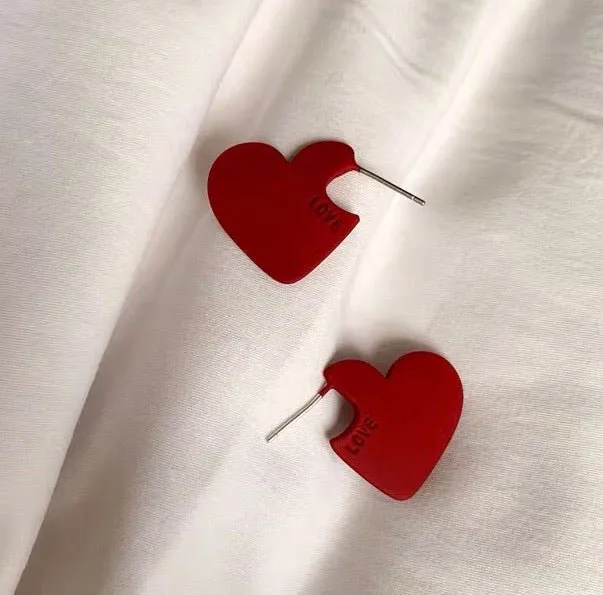 S925 Sterling Silver Post Simplicity Heart Stud Earrings-Red