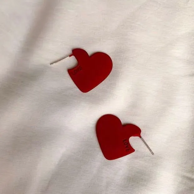 S925 Sterling Silver Post Simplicity Heart Stud Earrings-Red