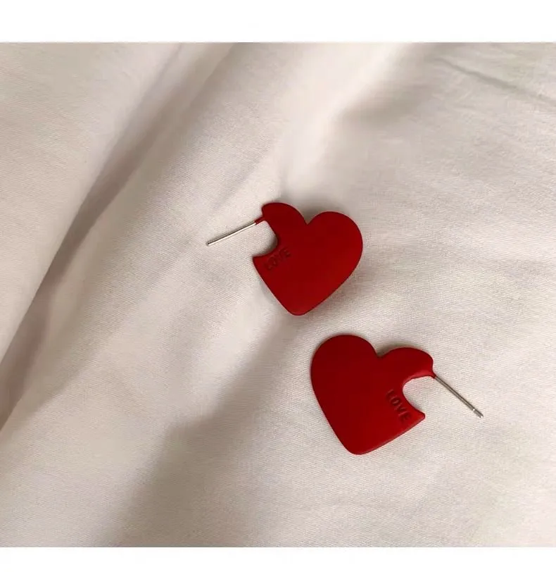 S925 Sterling Silver Post Simplicity Heart Stud Earrings-Red