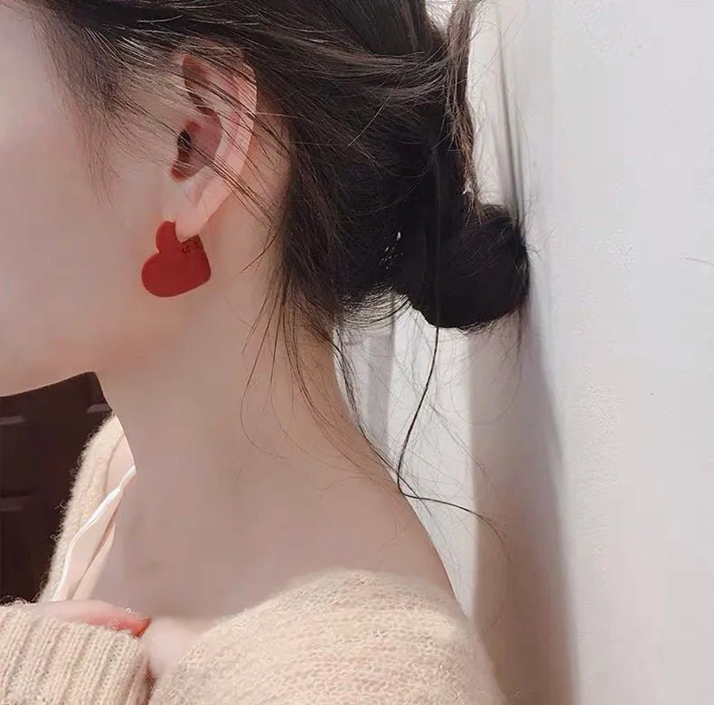 S925 Sterling Silver Post Simplicity Heart Stud Earrings-Red