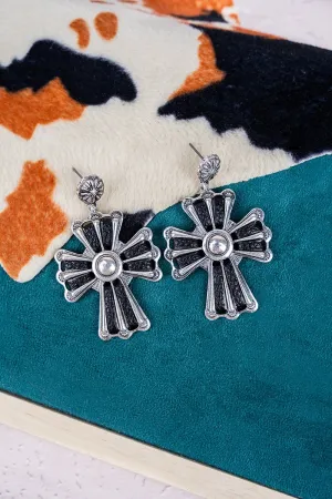 SALE! Black Stitched Cross Earrings