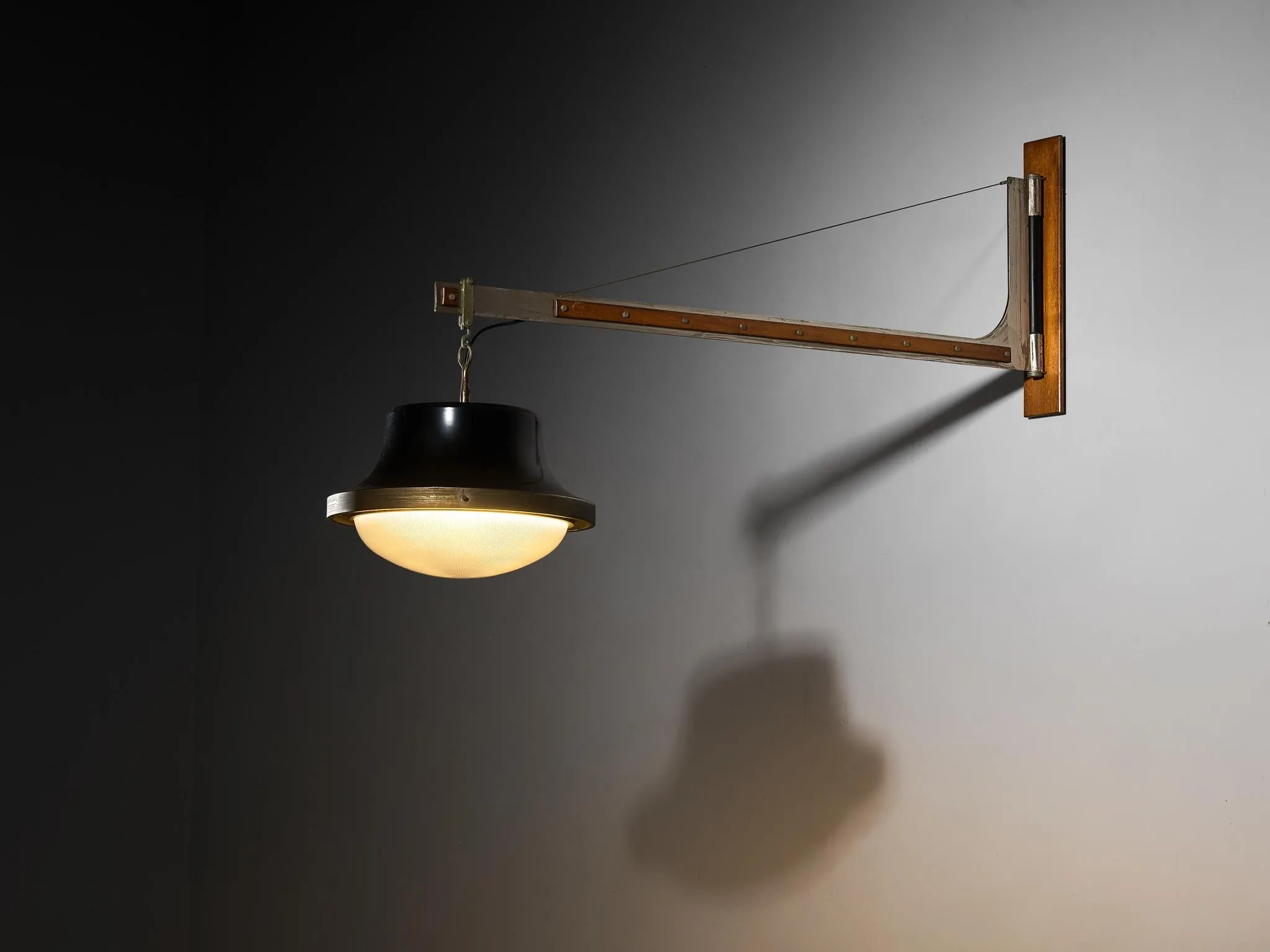 Sergio Mazza for Artemide Bespoke Wall Light in Nickel Glass Walnut 1960s