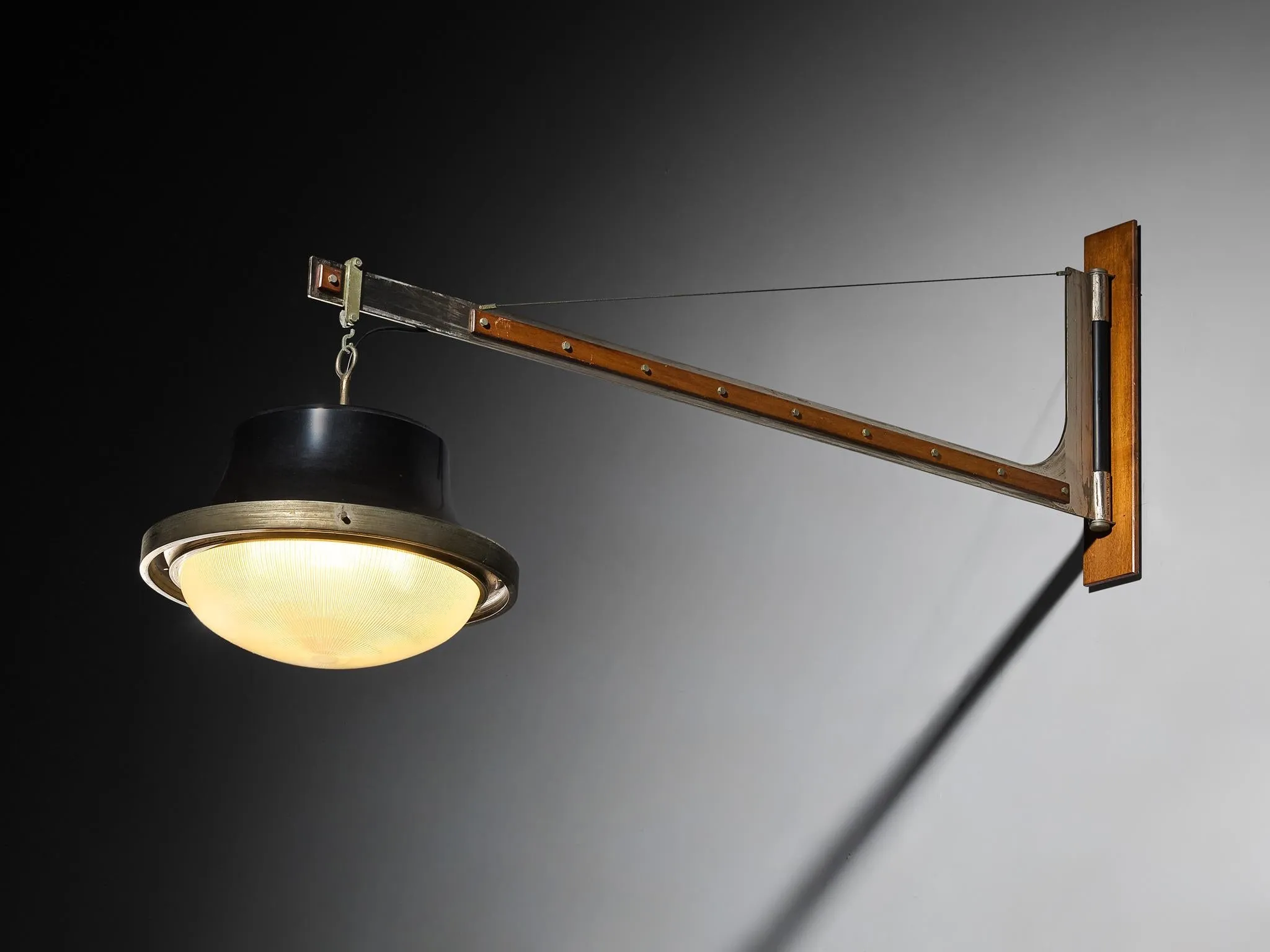 Sergio Mazza for Artemide Bespoke Wall Light in Nickel Glass Walnut 1960s