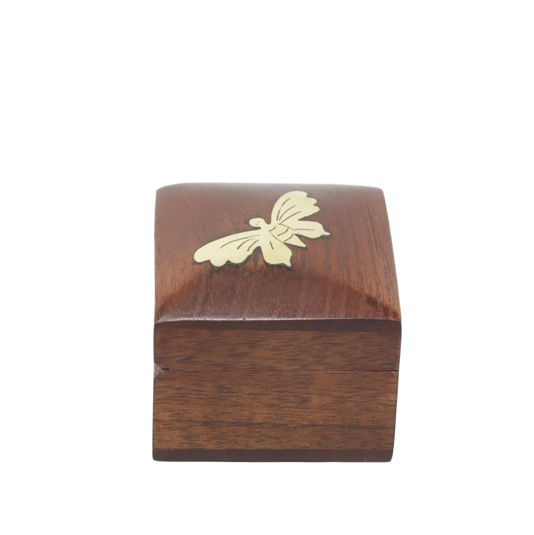 Shalinindia Wooden Box For Jewelry Butterfly Handmade Indian -Perfect For Rings-2X2X1.5 Inch-Artisan Crafted Natural Wood And Brass
