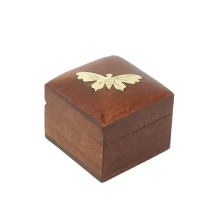 Shalinindia Wooden Box For Jewelry Butterfly Handmade Indian -Perfect For Rings-2X2X1.5 Inch-Artisan Crafted Natural Wood And Brass
