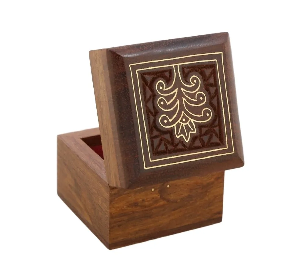 ShalinIndia Wooden Box for Jewelry Handmade Indian - Perfect for Rings,2X2X2 Inch,wc_ring_box_4