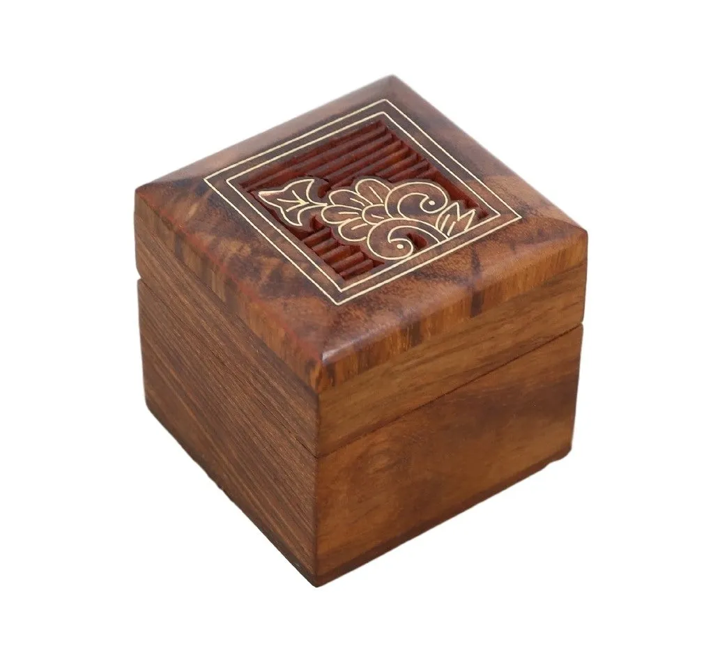 ShalinIndia Wooden Box for Jewelry Handmade Indian - Perfect for Rings,2X2X2 Inch,wc_ring_box_8
