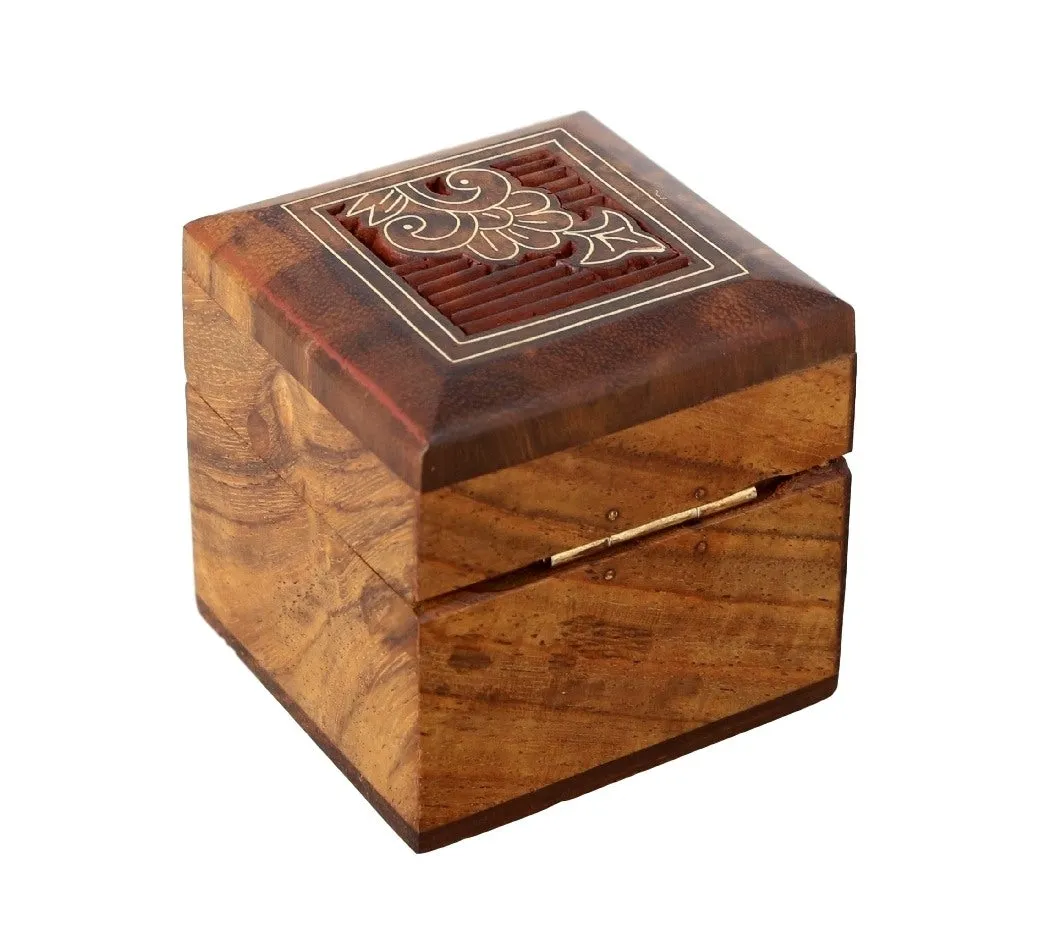 ShalinIndia Wooden Box for Jewelry Handmade Indian - Perfect for Rings,2X2X2 Inch,wc_ring_box_8