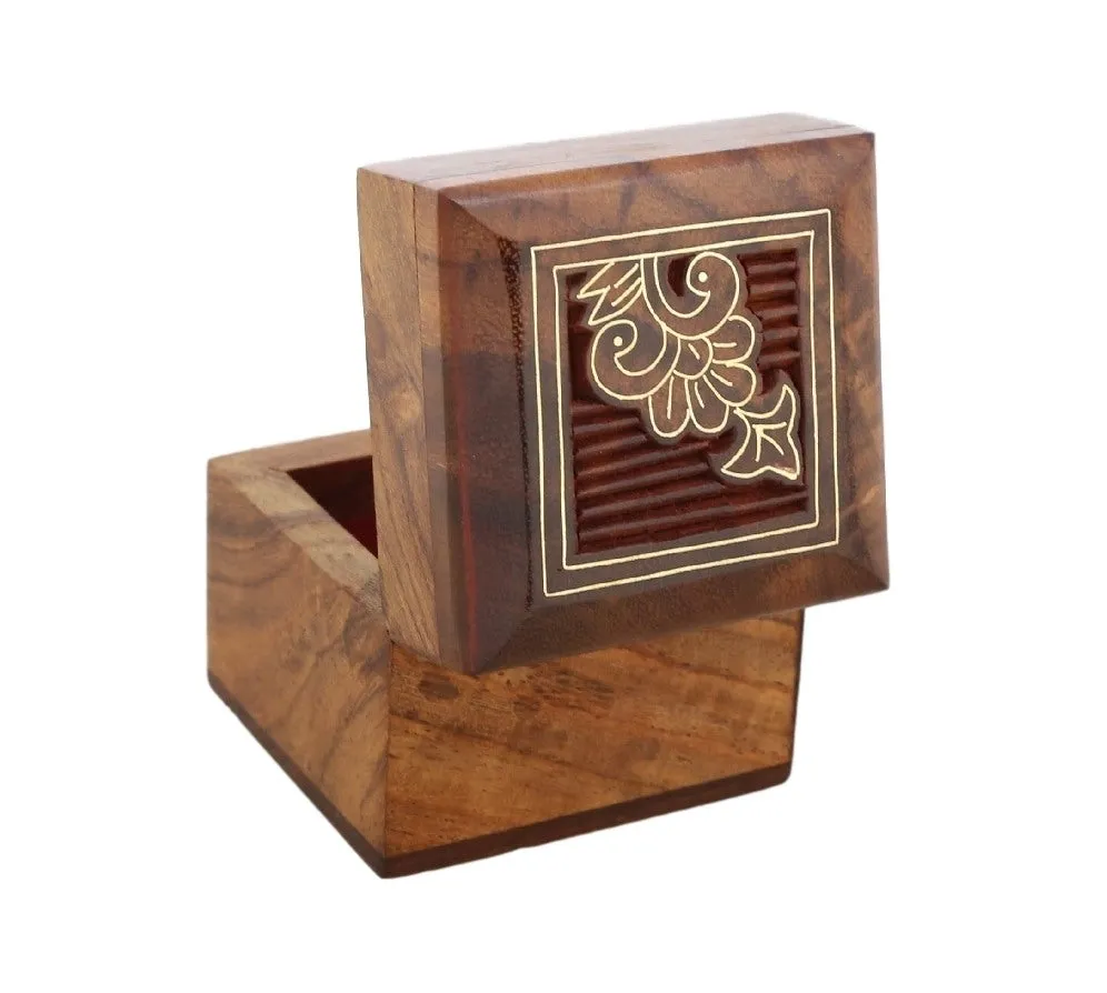 ShalinIndia Wooden Box for Jewelry Handmade Indian - Perfect for Rings,2X2X2 Inch,wc_ring_box_8