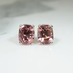 Shimmering Cushion Cut Pink Tourmaline Studs