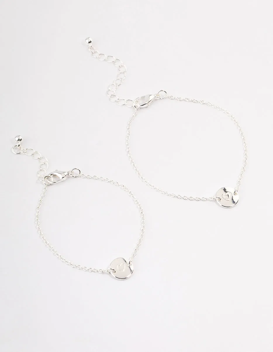 Silver Plated Heart Disc Bracelet Pack