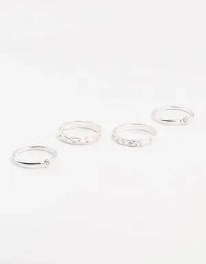 Silver Stone & Braided Rings 4-Pack