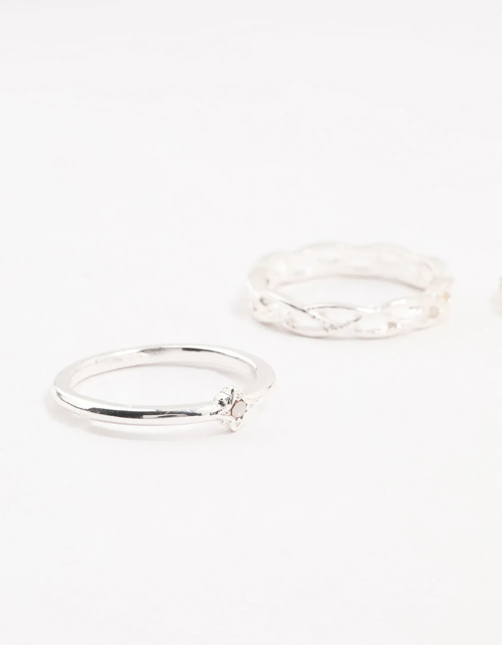 Silver Stone & Braided Rings 4-Pack