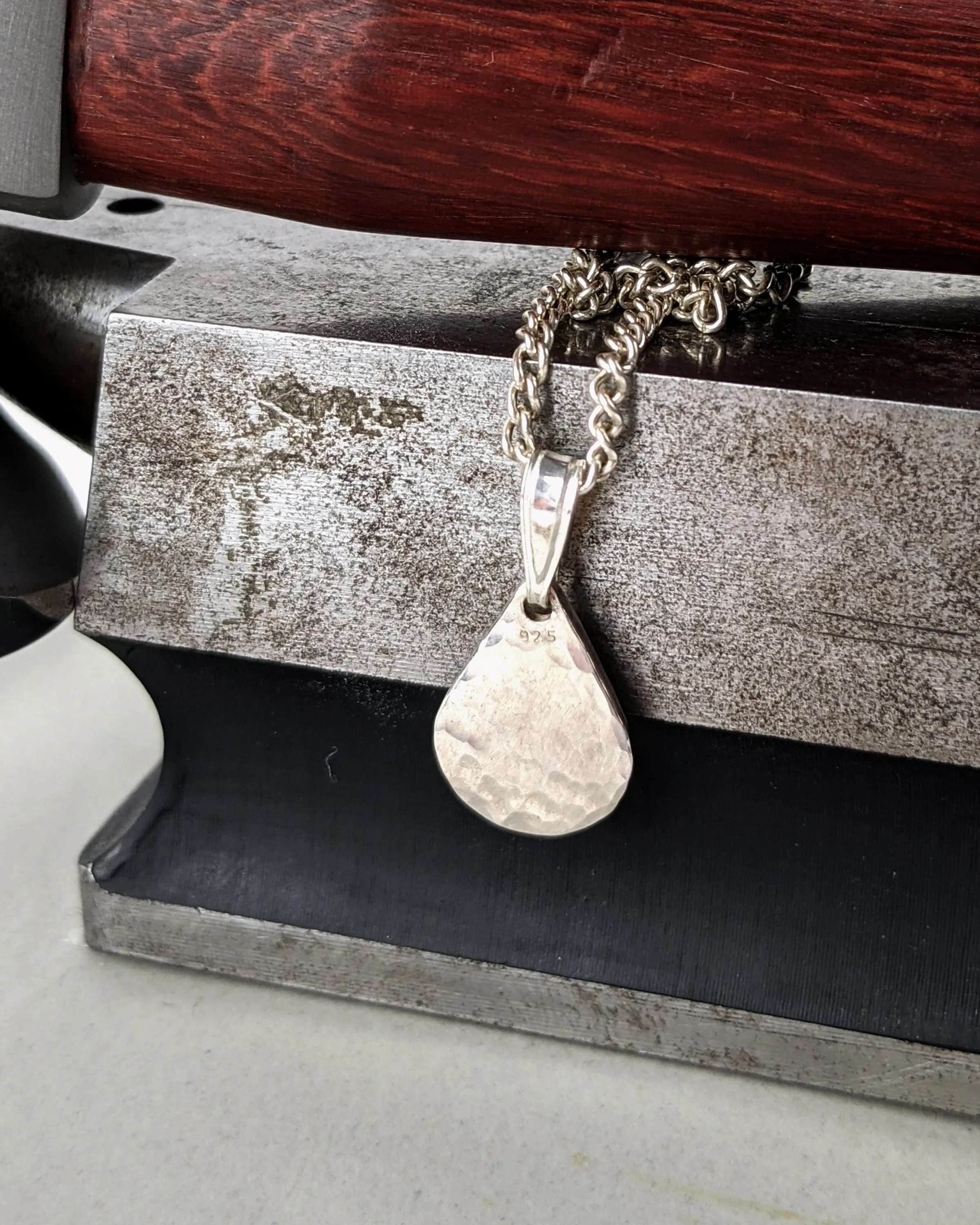 Simple silver hammered teardrop necklace, dainty pendant, birthday gift