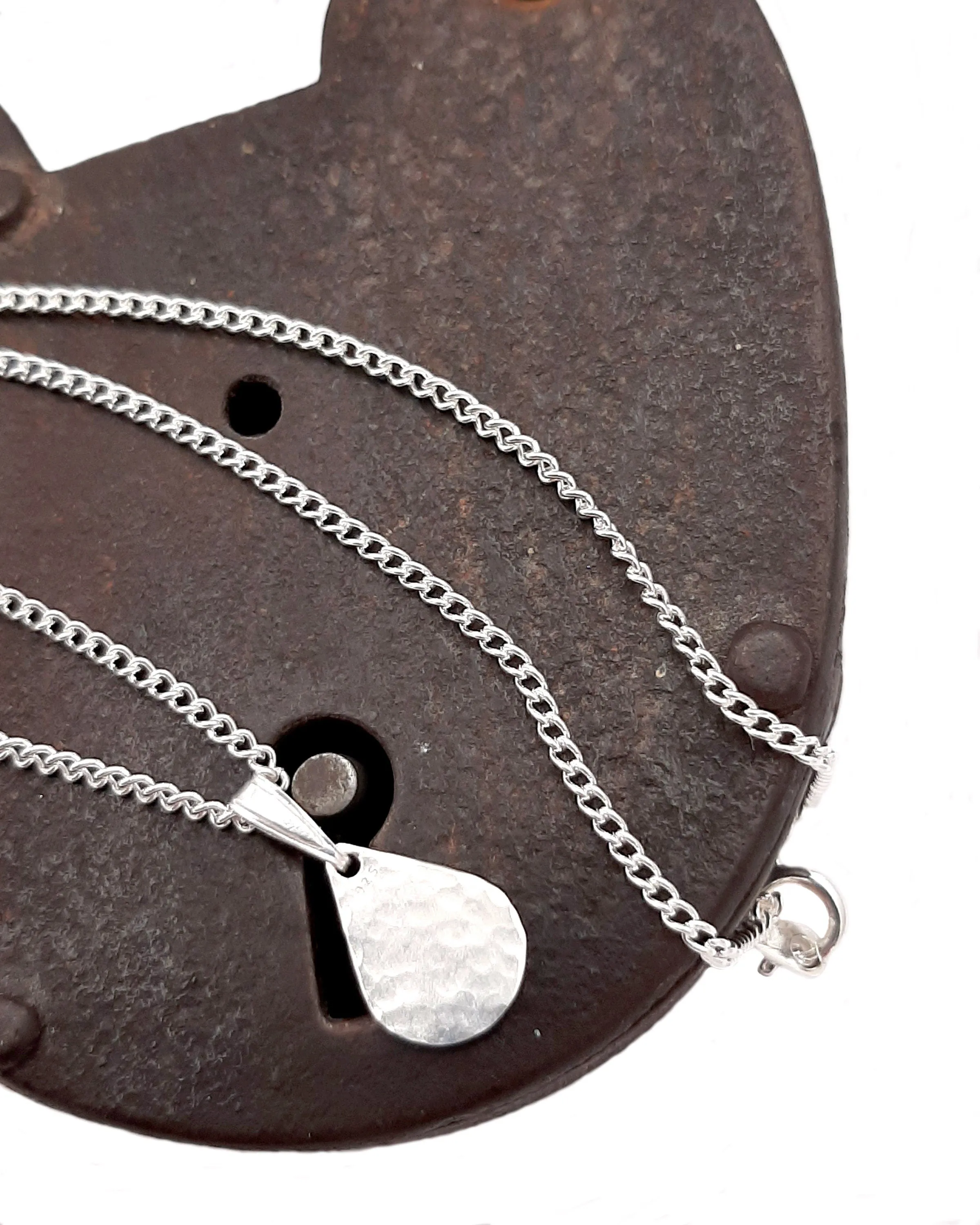 Simple silver hammered teardrop necklace, dainty pendant, birthday gift