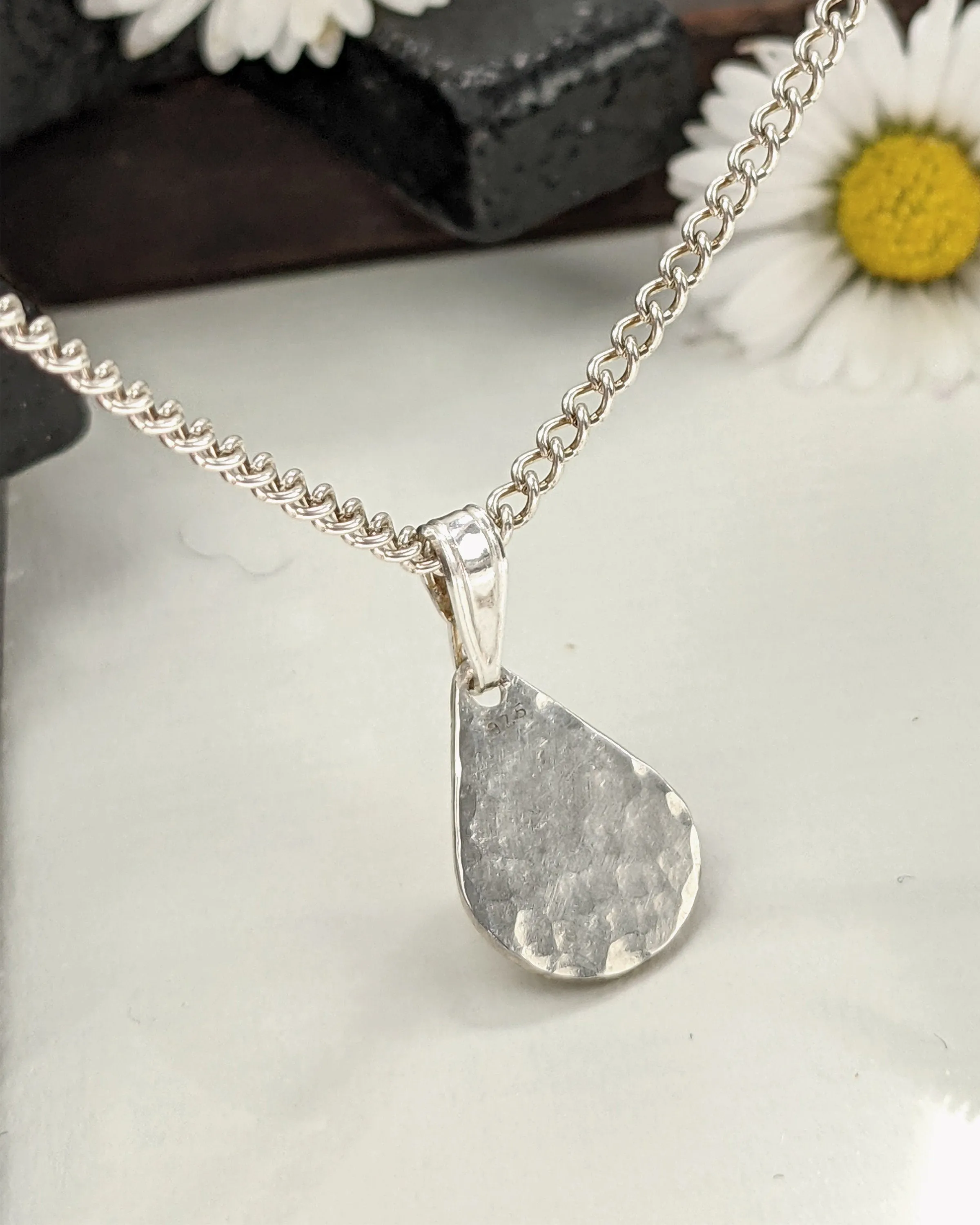 Simple silver hammered teardrop necklace, dainty pendant, birthday gift