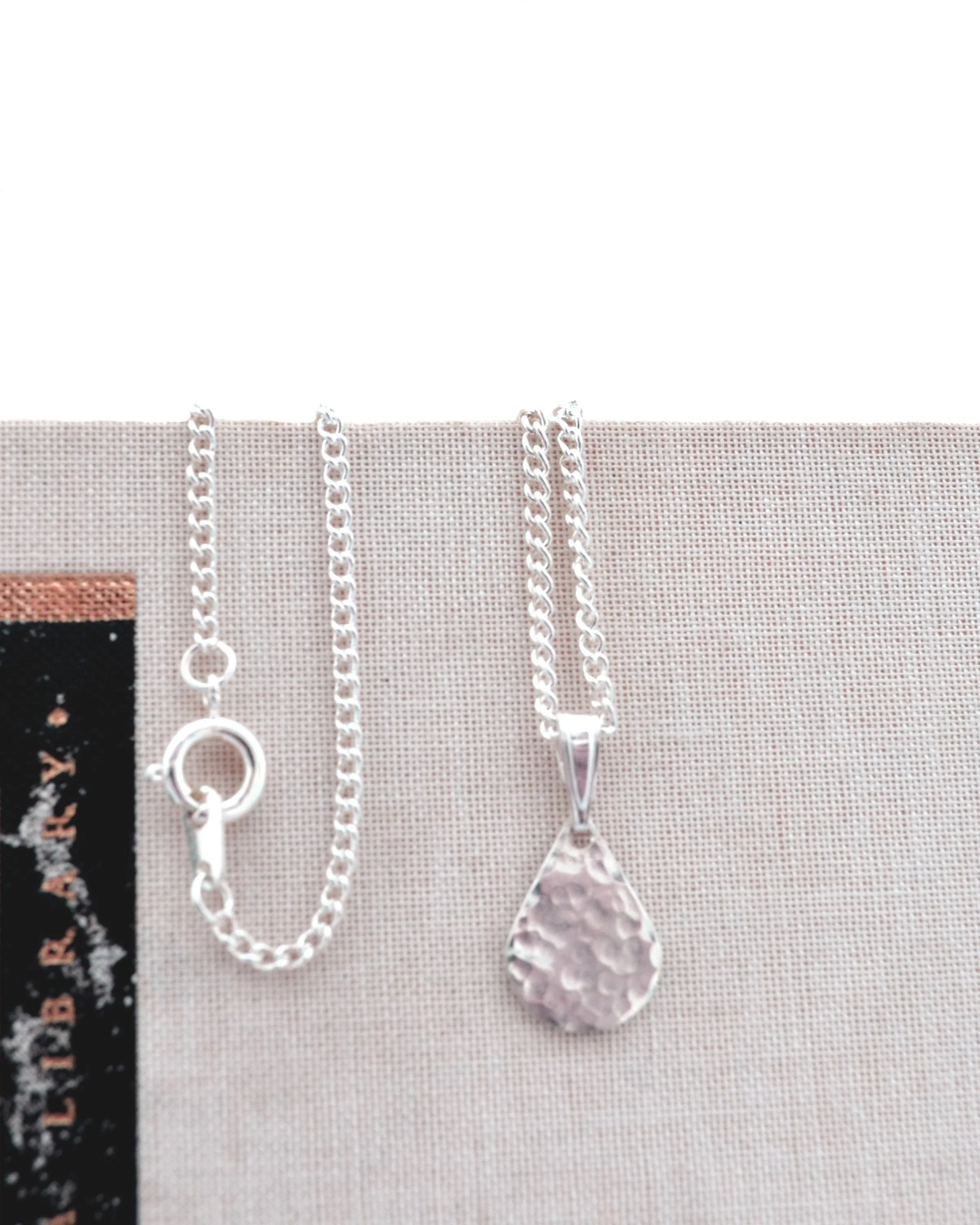 Simple silver hammered teardrop necklace, dainty pendant, birthday gift