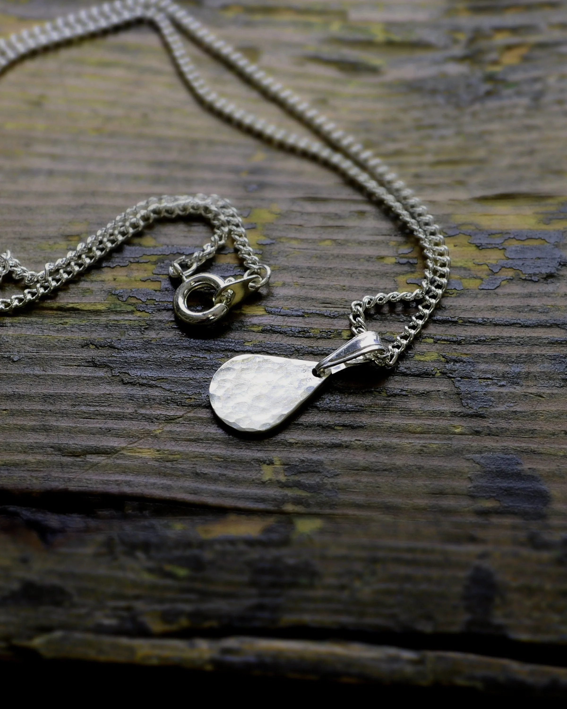Simple silver hammered teardrop necklace, dainty pendant, birthday gift