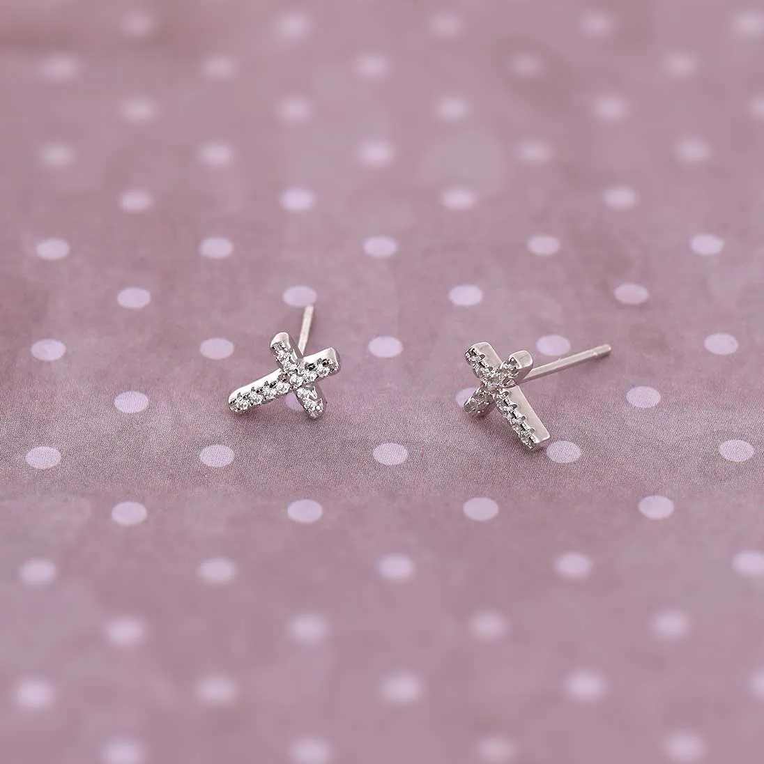 Simple Silver Pavé Cross Studs