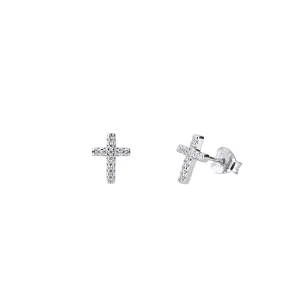 Simple Silver Pavé Cross Studs
