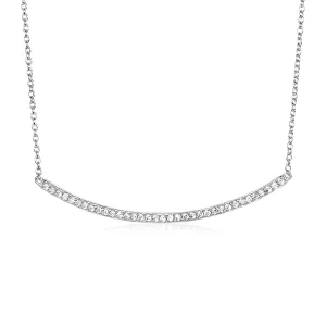 Size: 18'' - Sterling Silver Curved Bar Necklace with Cubic Zirconias
