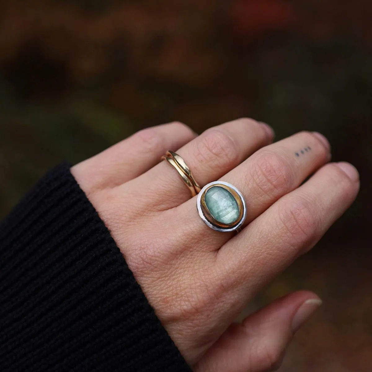 Sky Blue Kyanite Medium Crescent Rim Ring