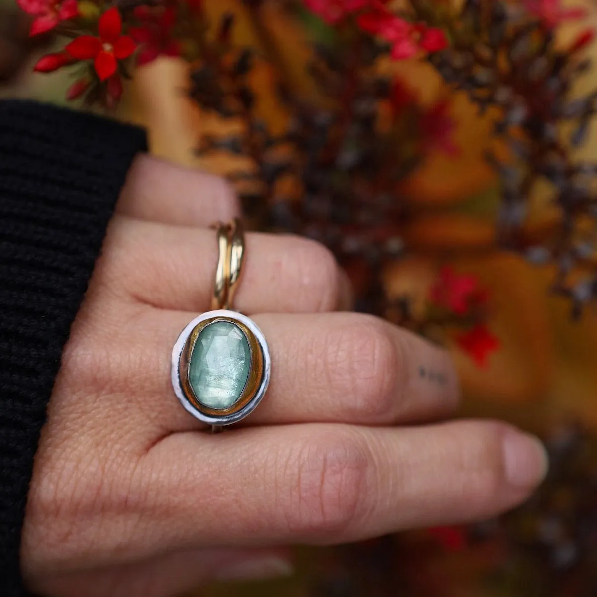 Sky Blue Kyanite Medium Crescent Rim Ring