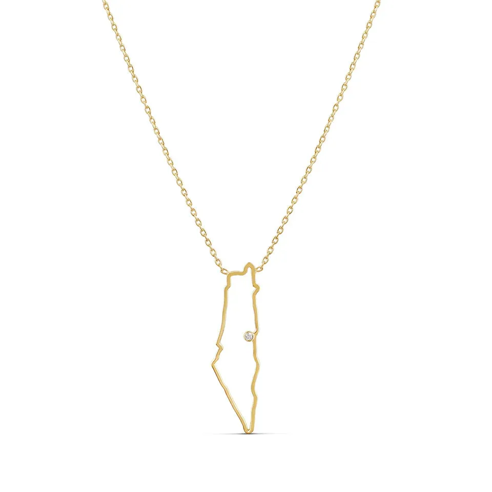 Solid Gold Outline Map With Diamond Bezel