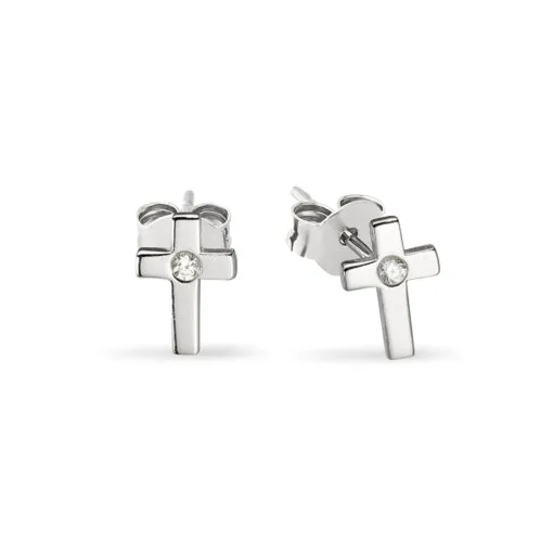 Sterling Silver Earrings - CZ Cross Stud