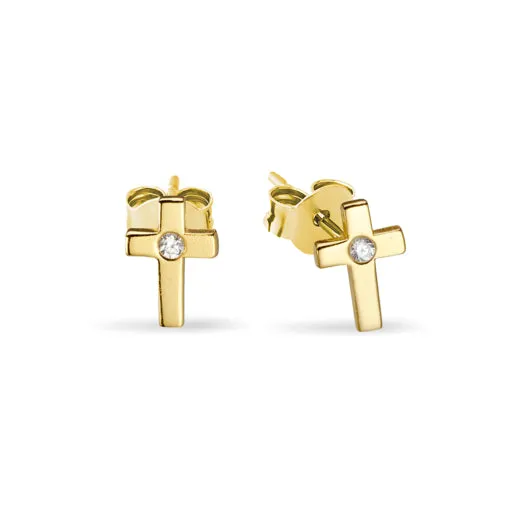 Sterling Silver Earrings - CZ Cross Stud