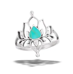 Sterling Silver Lotus Ring With Synthetic Turquoise Center