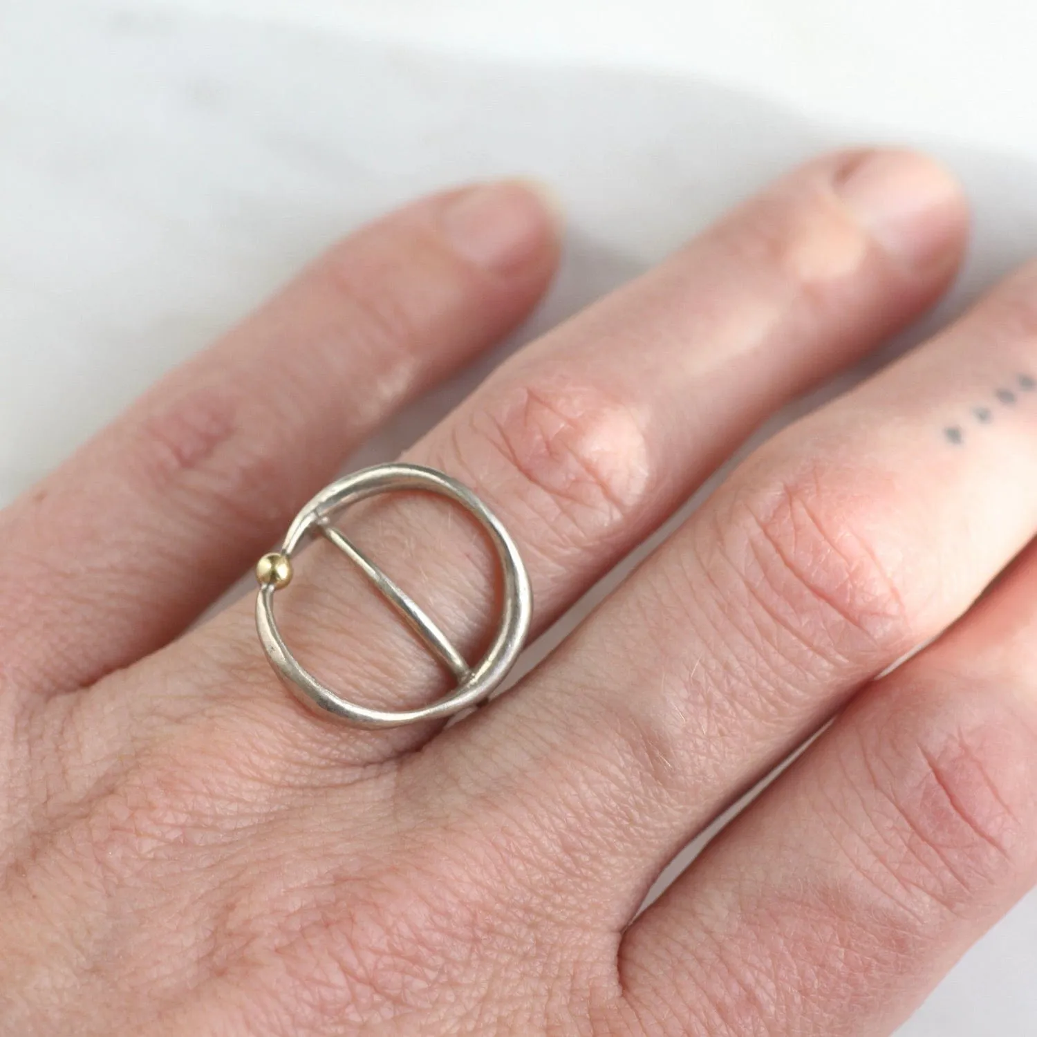Sterling Silver Open Saddle Ring with 18K Gold Vermeil Dot