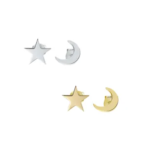 Sterling Silver Studs - Moon & Star