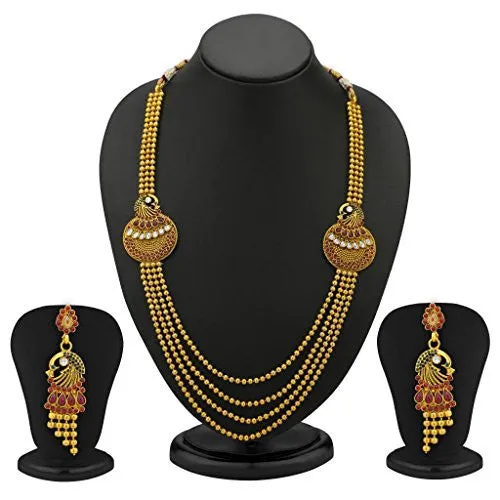 Sukkhi Beguiling 5 Strings Gold Plated Peacock Antique Necklace Set for Women