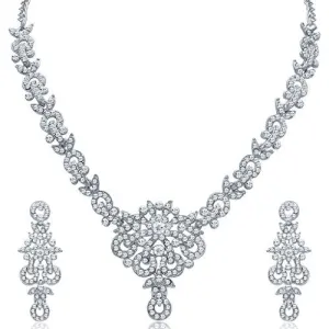 Sukkhi Classy Rhodium plated AD Stone Necklace Set for Women