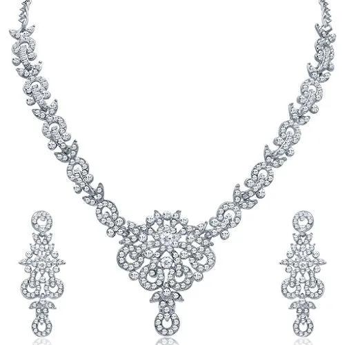 Sukkhi Classy Rhodium plated AD Stone Necklace Set for Women