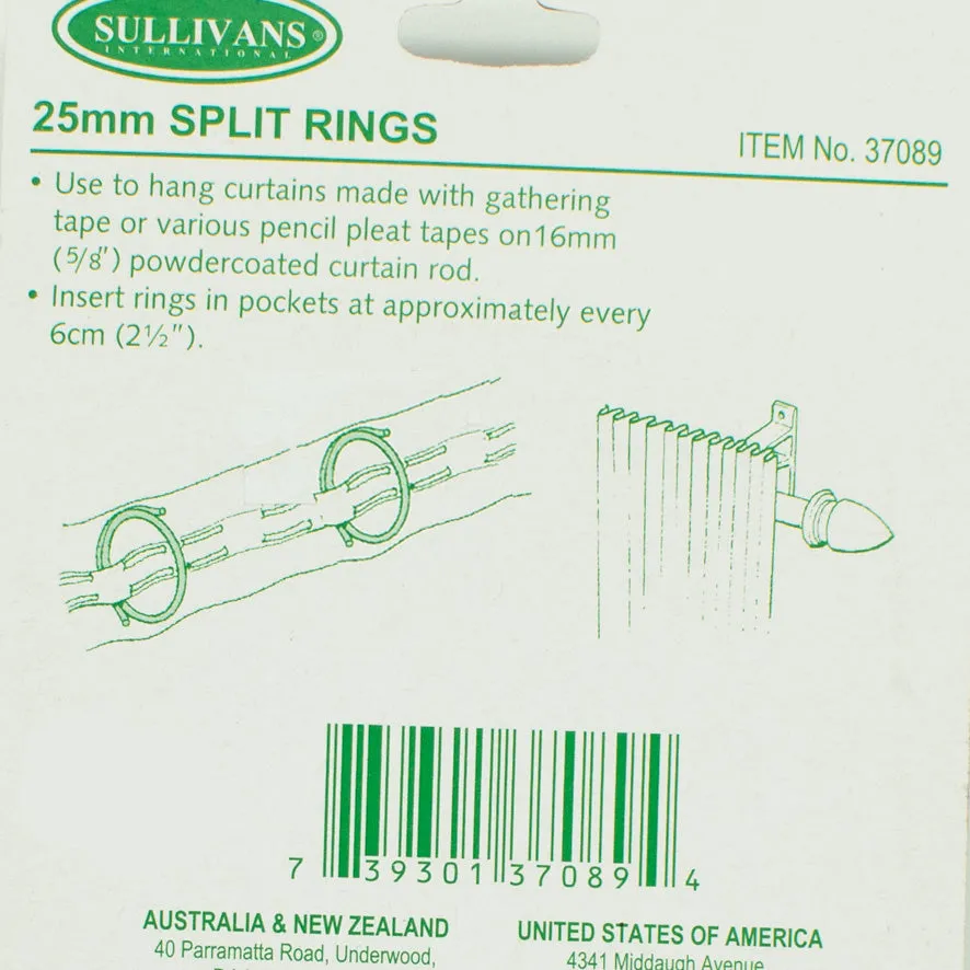 Sullivans 25mm Curtain Split Ring - Steel 10 Pcs