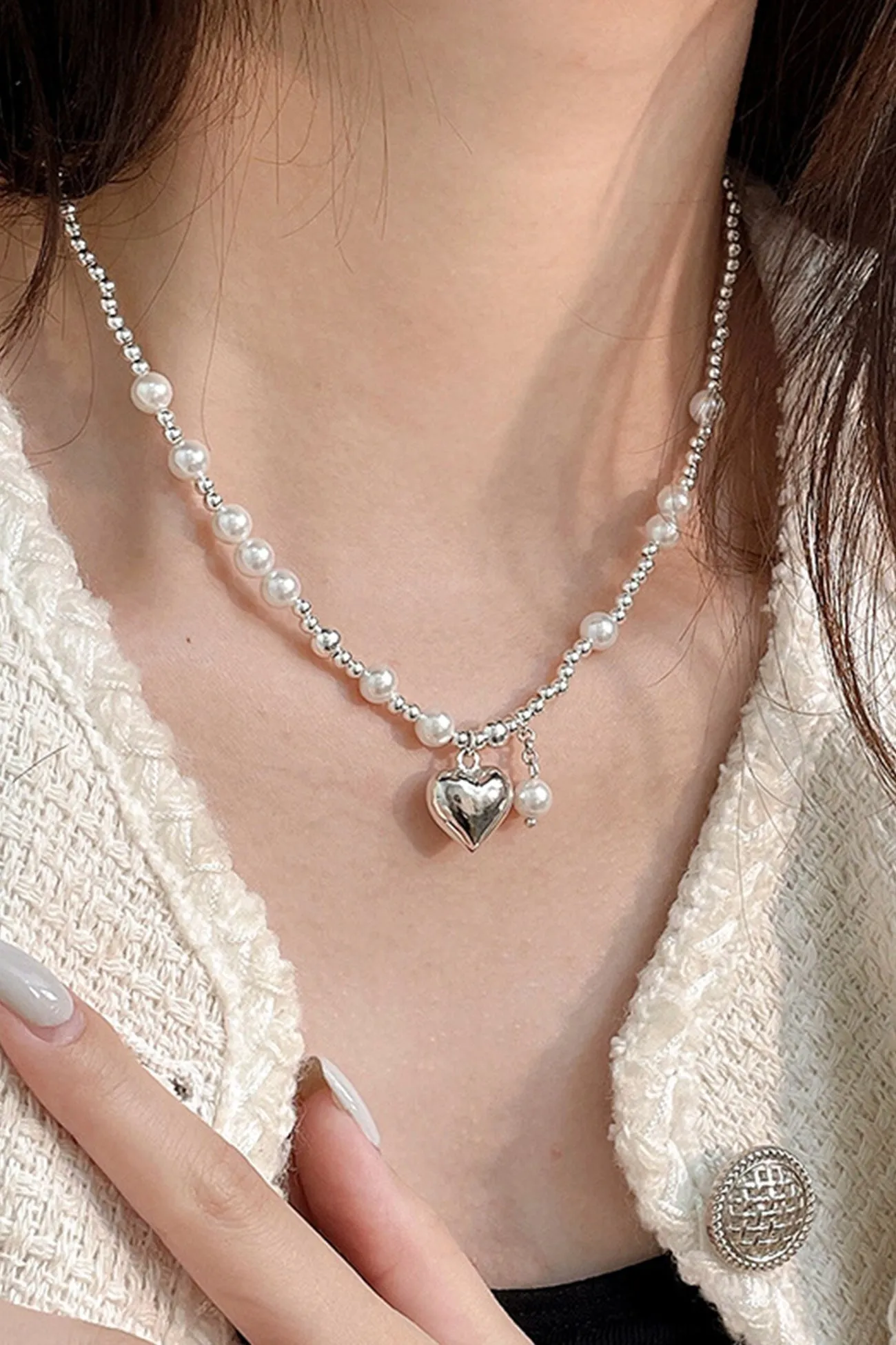 TastyHottie - Pearl Peach Heart Pendant Necklaces