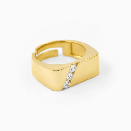 Three Stone Cross Line Men's Silver Ring