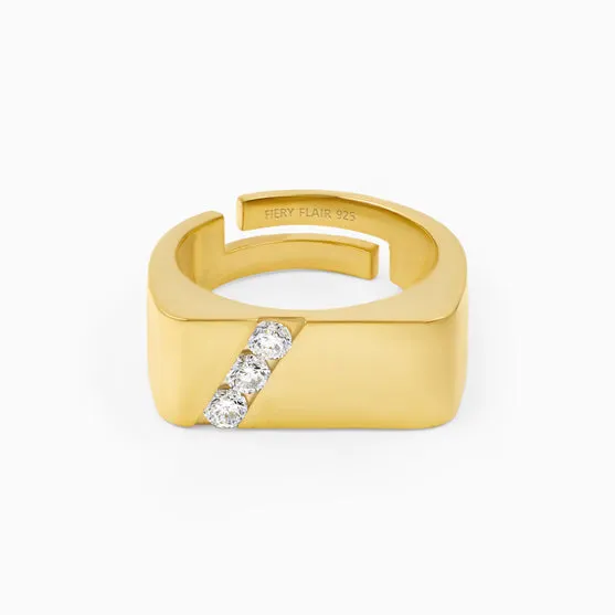 Three Stone Cross Line Men's Silver Ring