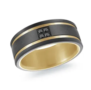 Titanium with Carbon Fiber and 14K Yellow Gold Ring from the Titanium Collection by Malo - MRDTI-016-9BYBD