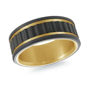 Titanium with Carbon Fiber and 14K Yellow Gold Ring from the Titanium Collection by Malo - MRDTI-017-9BY