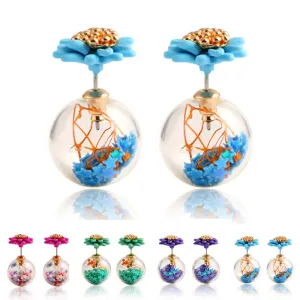 Trendy Ball Double Side Stud Earrings Glass Beads Elegant Sunflower Statement Earrings Summer Style Fashion Jewelry