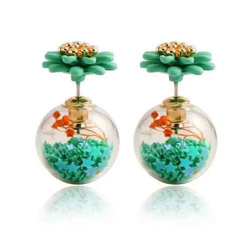 Trendy Ball Double Side Stud Earrings Glass Beads Elegant Sunflower Statement Earrings Summer Style Fashion Jewelry