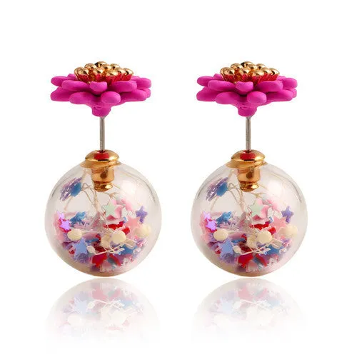 Trendy Ball Double Side Stud Earrings Glass Beads Elegant Sunflower Statement Earrings Summer Style Fashion Jewelry