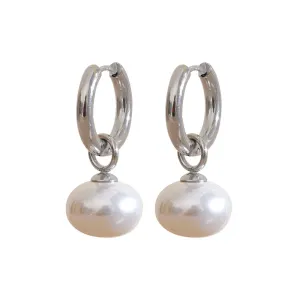 VAIGE Golden Stainless Steel Hoop Earrings with Imitation Pearls - Trendy Fashion Jewelry Charms