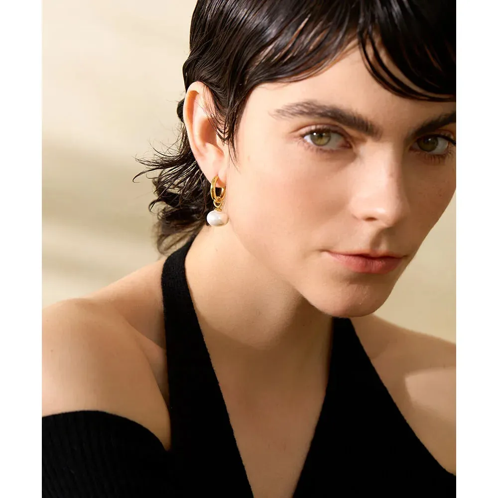 VAIGE Golden Stainless Steel Hoop Earrings with Imitation Pearls - Trendy Fashion Jewelry Charms